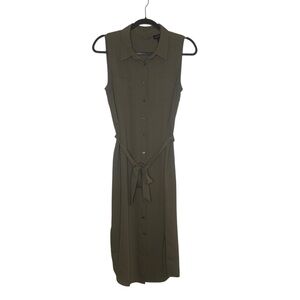 Adrienne Vittadini Midi Shirt Dress Olive Green Size 6 Sleeveless Tie Waist